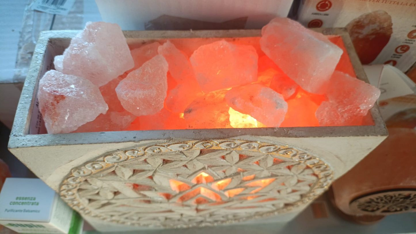 BRACIERE DI SALE FIORE DI LOTO E FIORE DELLA VITA DECAPATO CM H20X20X8 C** Cod. SAL118