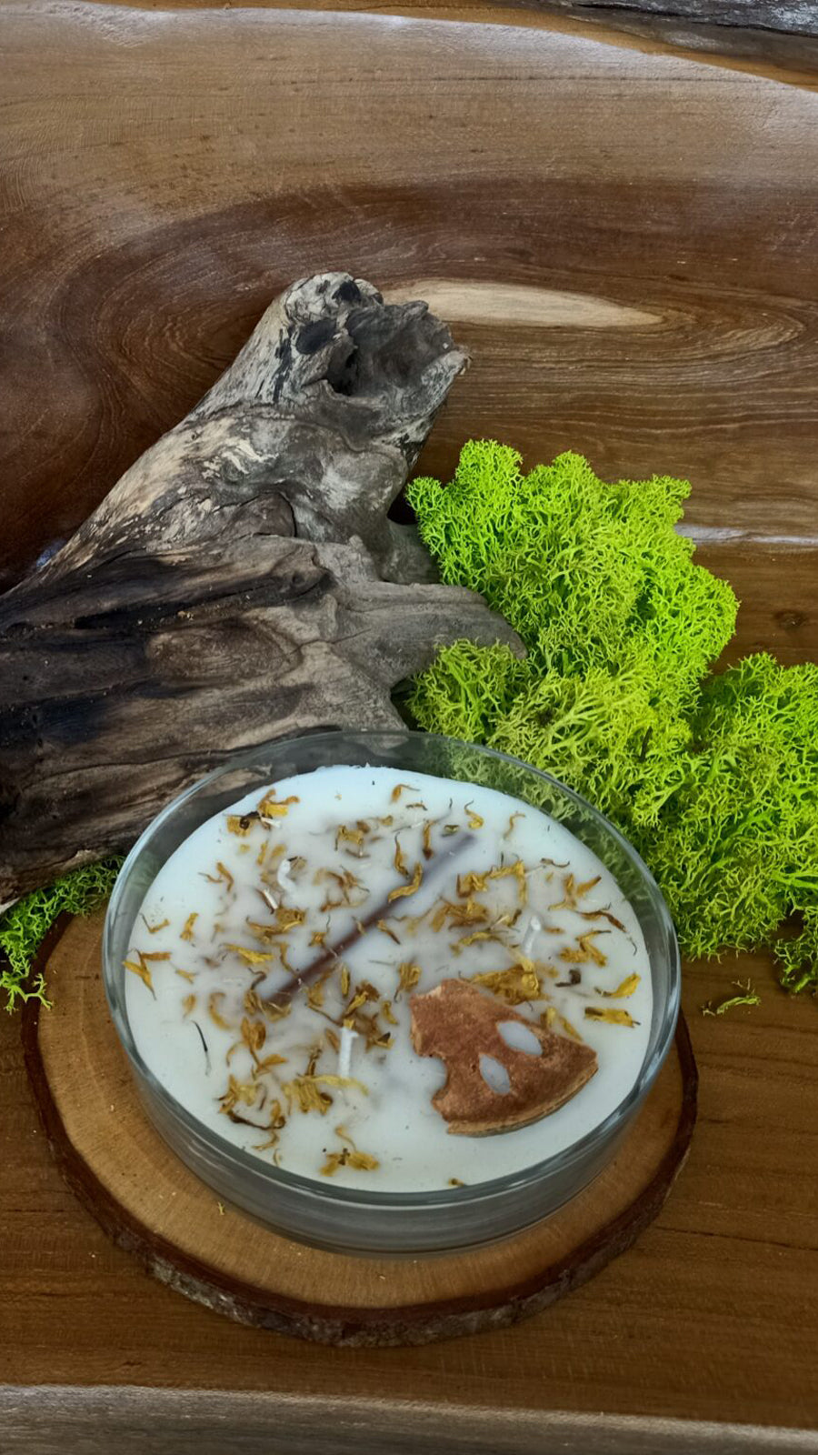 Candela In Cera Di Soia Fatta A Mano In Stile Boho, Legno Di Suar Intagliato, 13x10 Cm, Vegana E Naturale, Ricaricabile E Riutilizzabile Come Ciotola