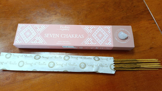 Incensi naturali seven chakras con pietra quarzo rosa