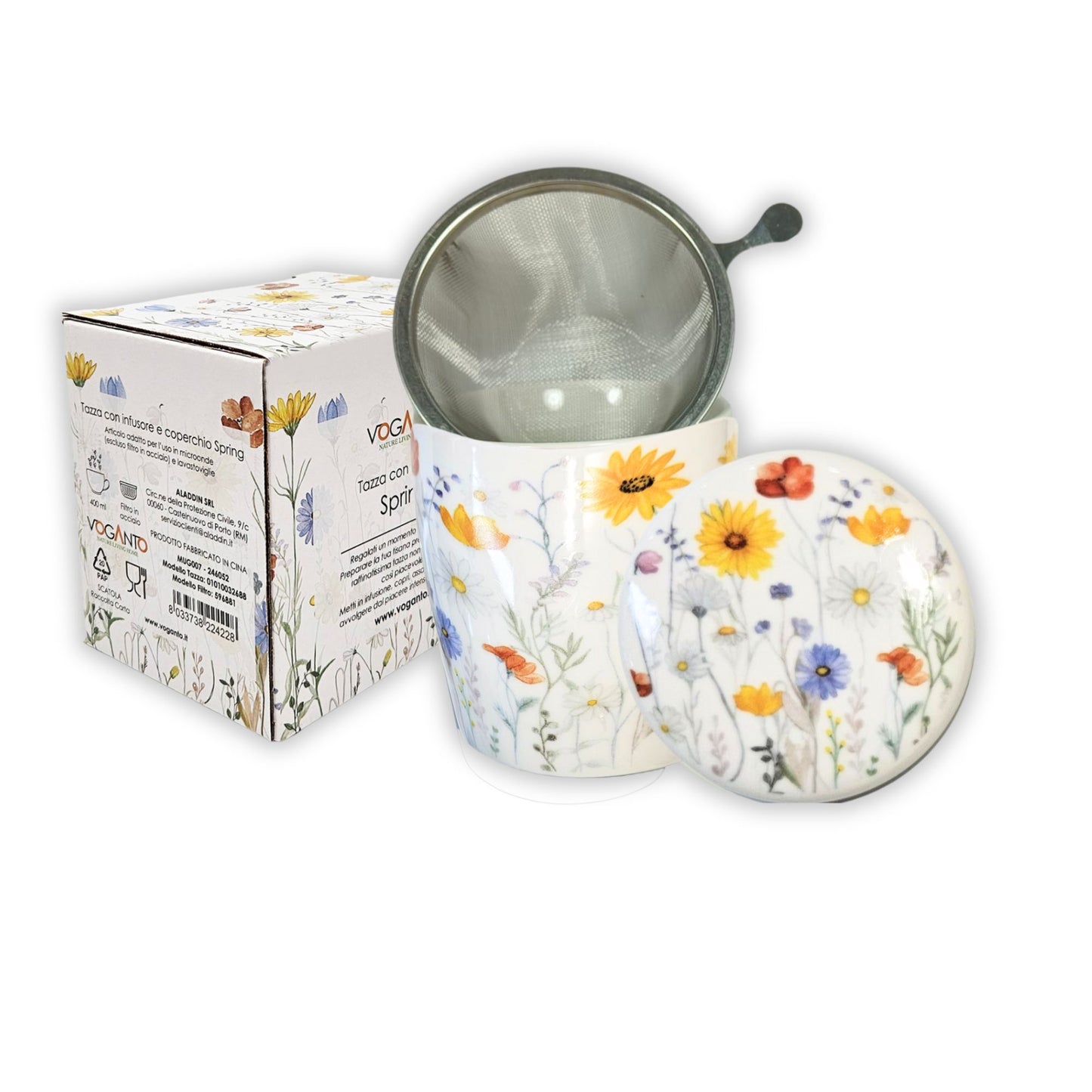 Tazza Mug in ceramica con Infusore e Coperchio fiori ML 380