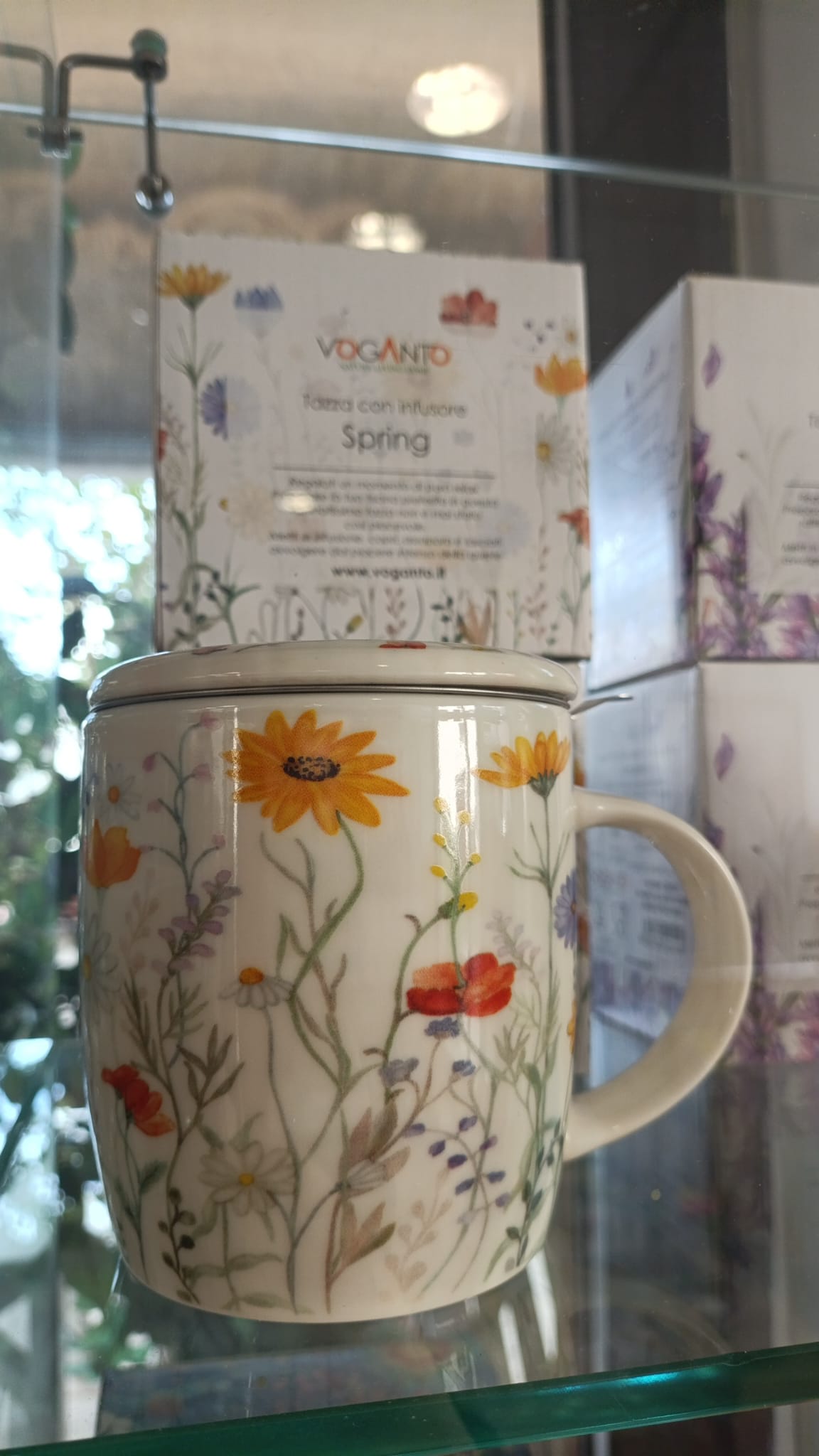 Tazza Mug in ceramica con Infusore e Coperchio fiori ML 380