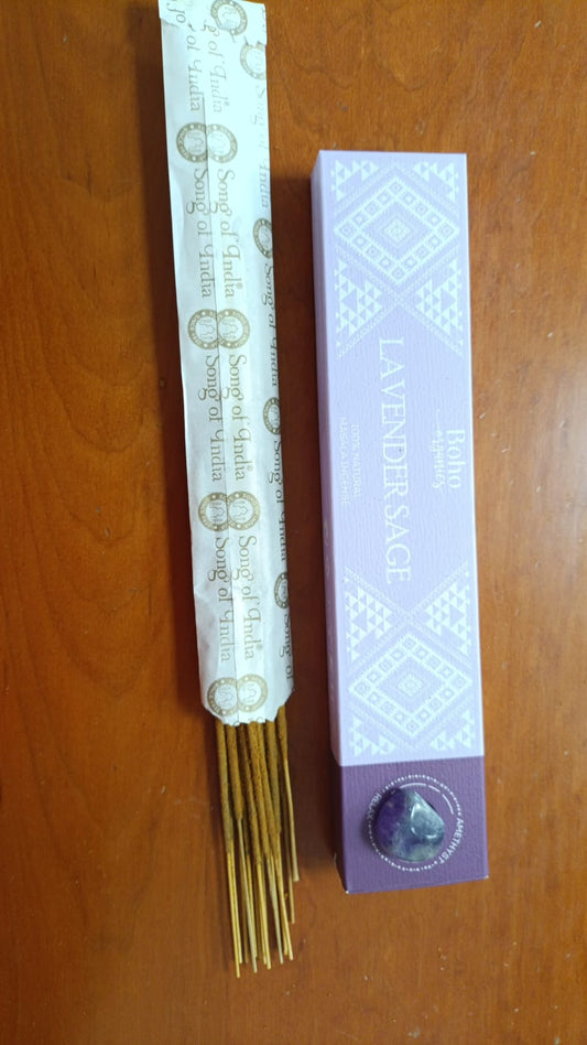 Incensi naturali rilassanti lavanda e salvia con ametista