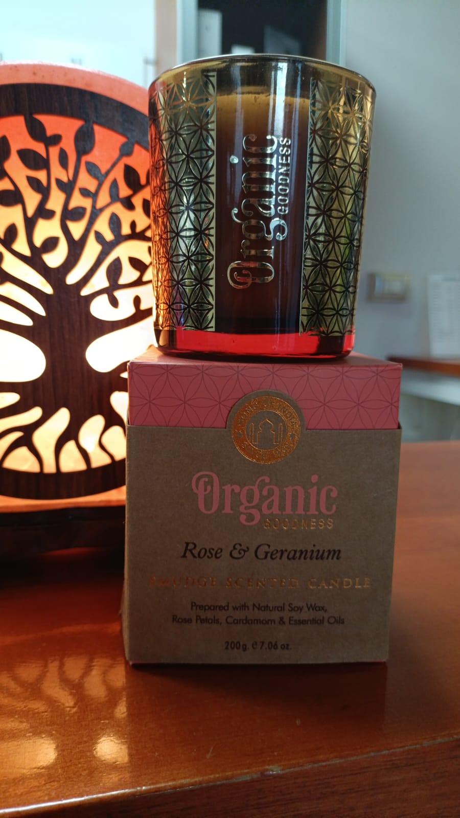 Candela Organic Goodness in cera di soia e frammenti di Rosa & Geranio gr 200