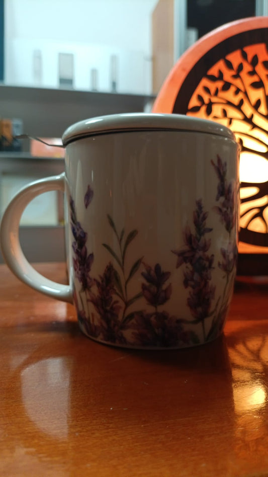 Tazza Mug in ceramica con Infusore e Coperchio fiori ML 380