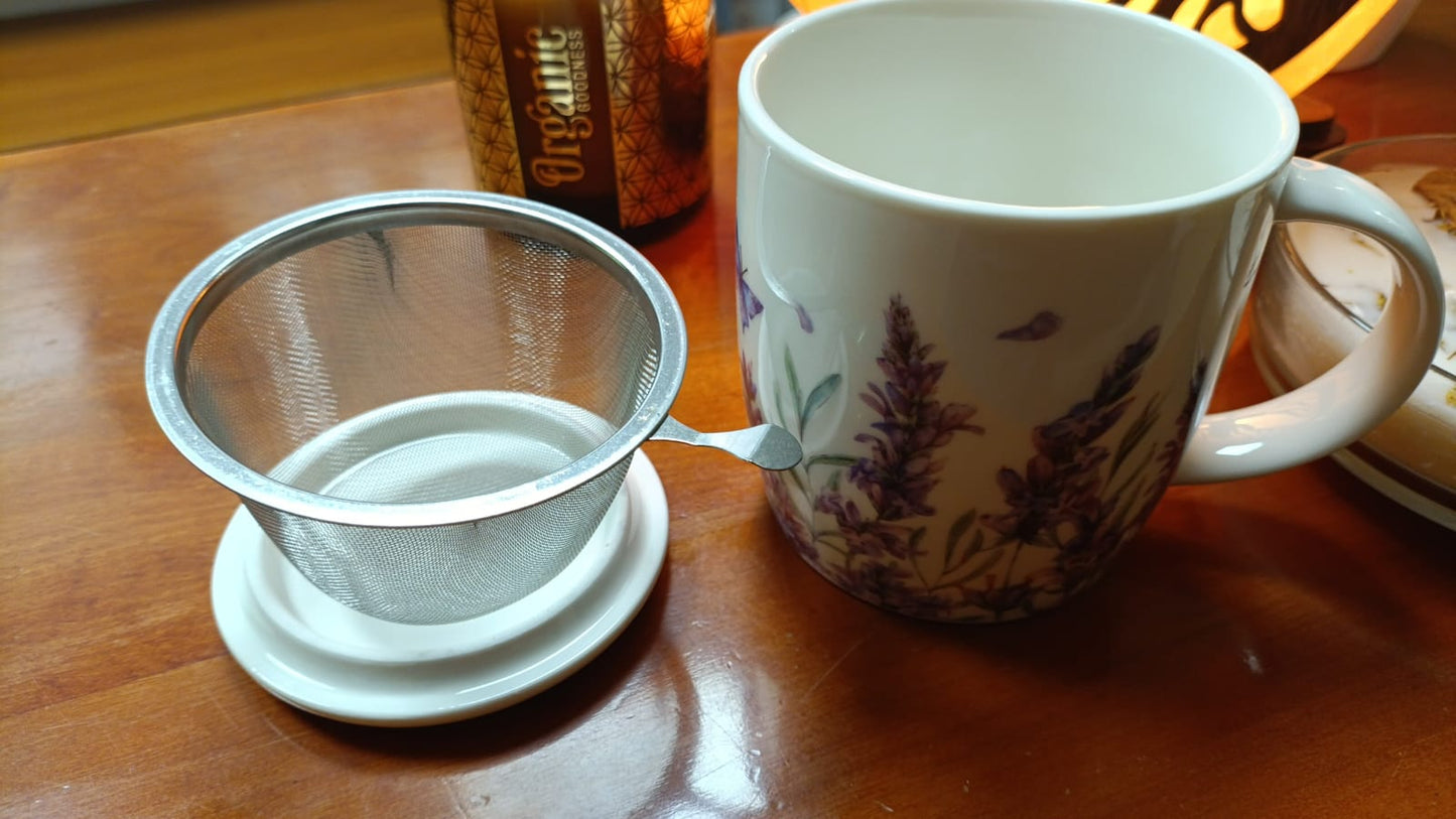 Tazza Mug in ceramica con Infusore e Coperchio fiori ML 380