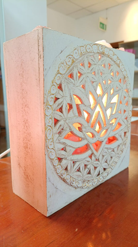 BRACIERE DI SALE FIORE DI LOTO E FIORE DELLA VITA DECAPATO CM H20X20X8 C** Cod. SAL118